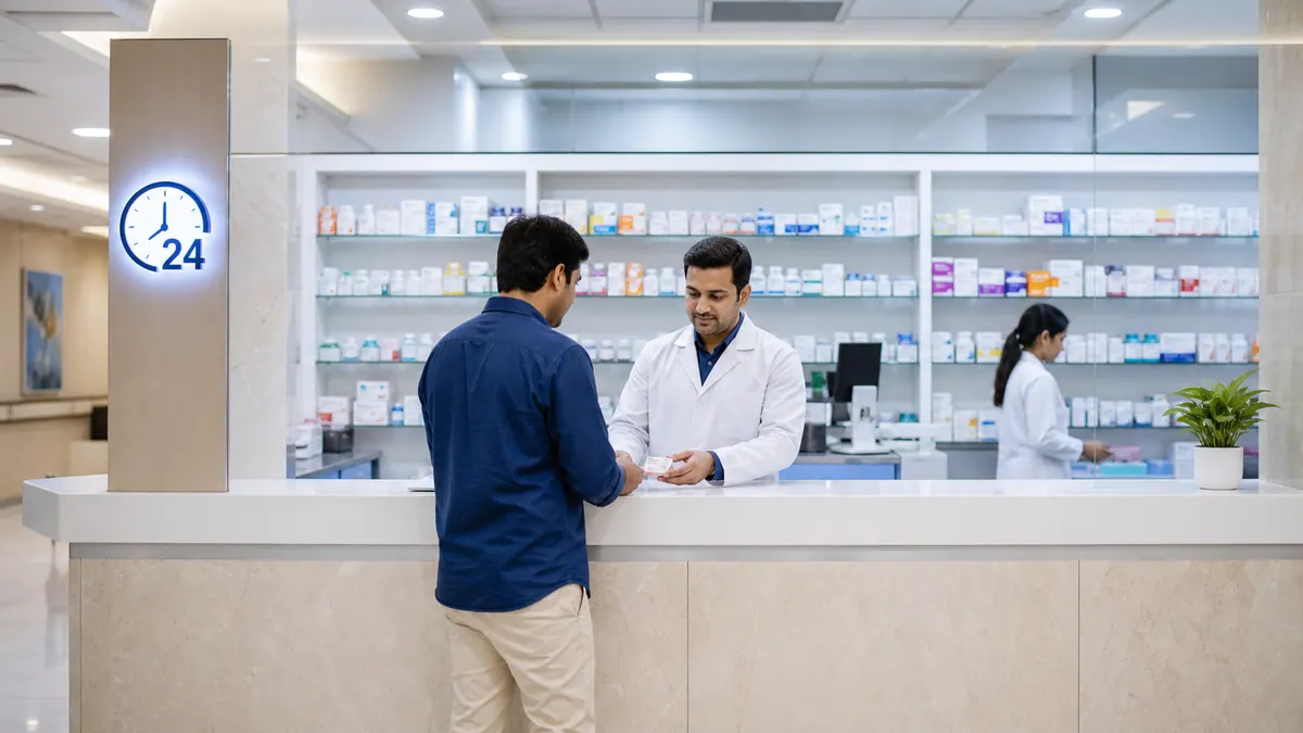 Modern hospital pharmacy available around the clock