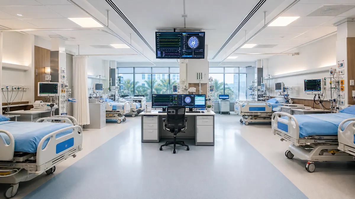 Dedicated hospital stroke unit with neurological monitoring